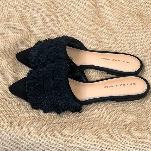 Who What Wear black fringe mules. Pointy toe - Picture 3 of 4